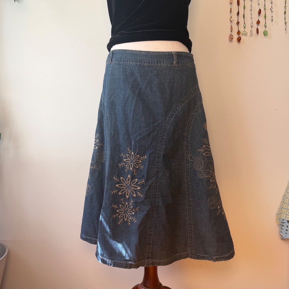 Faded Glory Y2K Embroidered Denim Midi Skirt Boho Western Dark Fairy Grunge 9